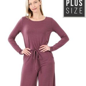 Long Sleeve Jumpsuit w/Pockets - Eggplant